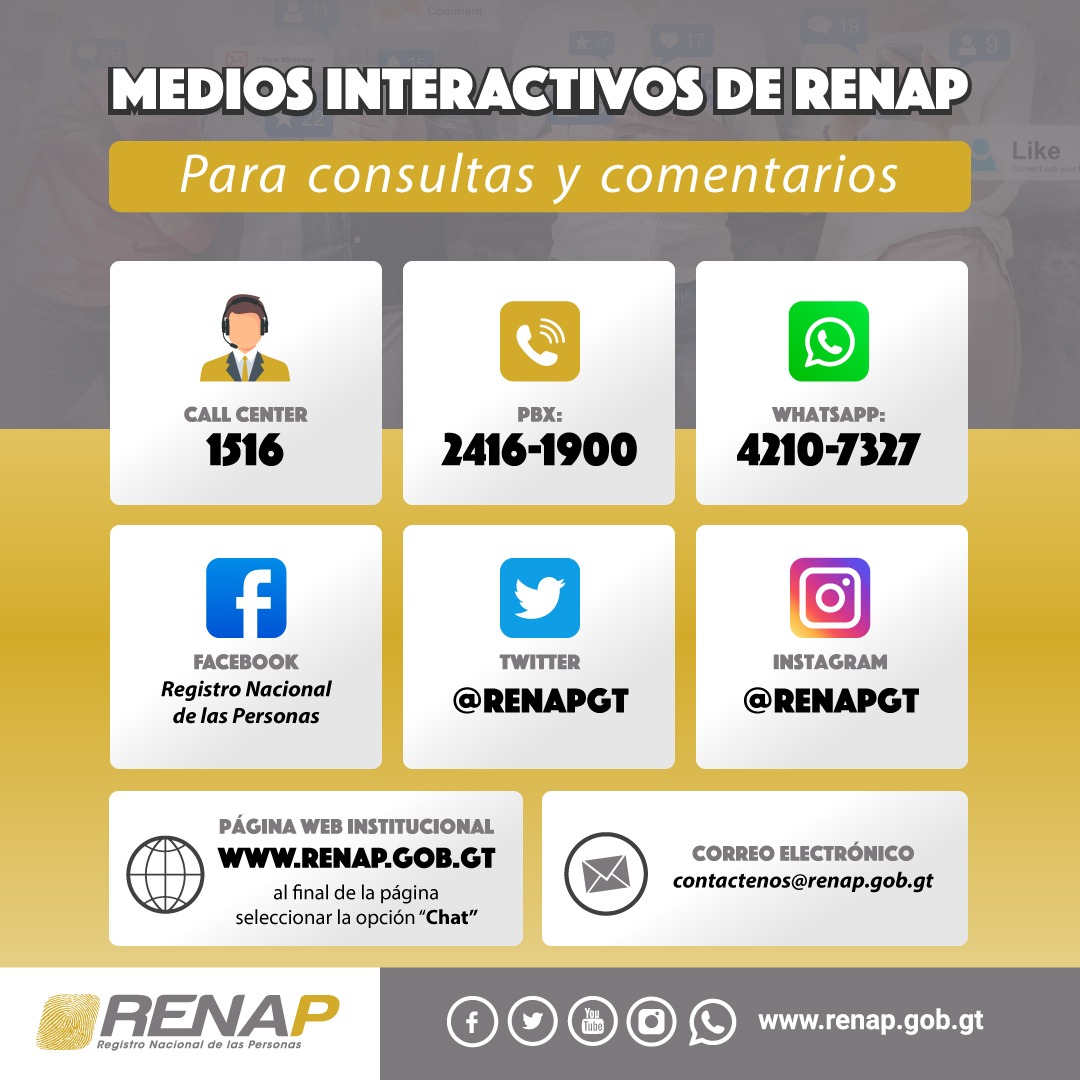 Medios para comunicarse con RENAP