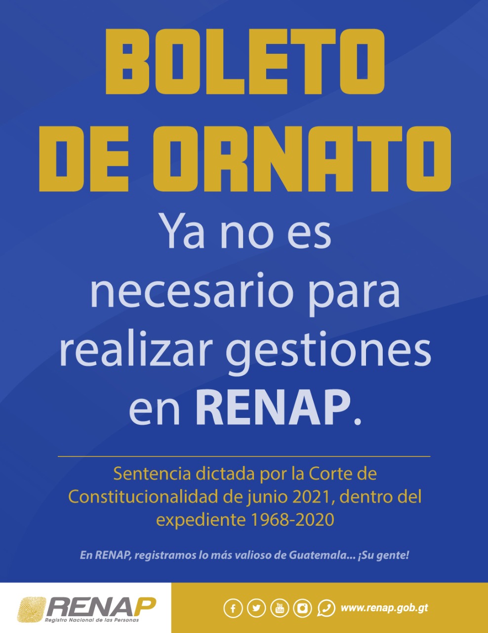 Boleto de Ornato ya no es necesario en RENAP